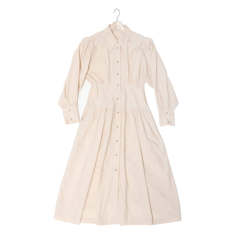 Beige Buttoned Long Shirt Dress