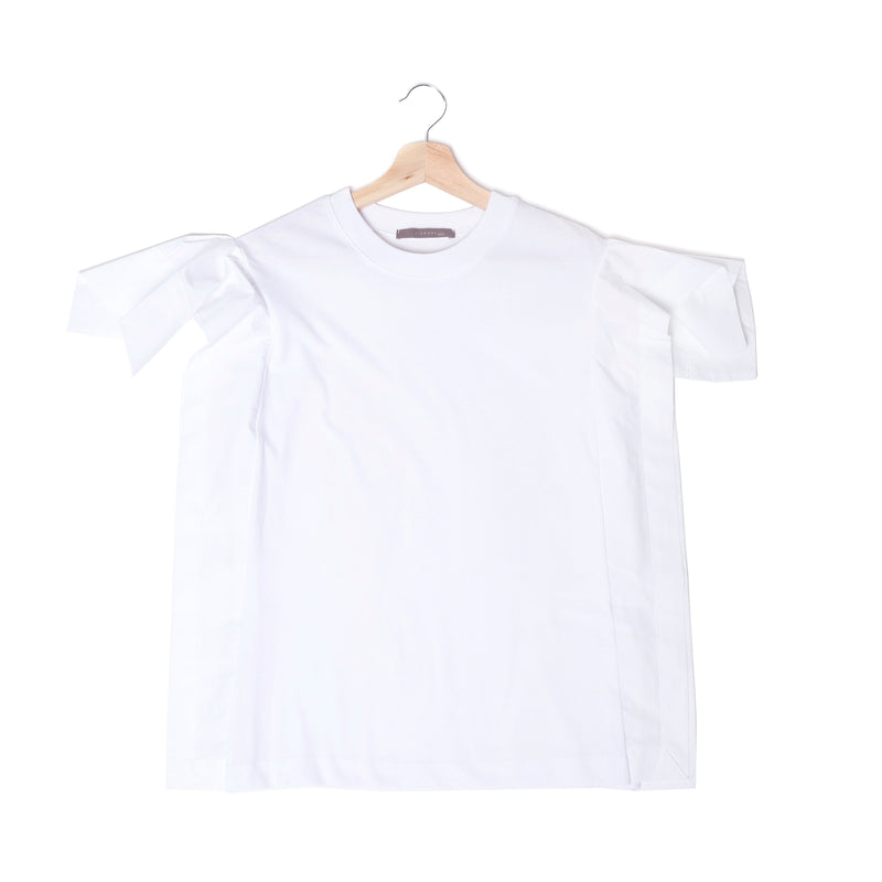 Pleated Drop Shoulder White Tee