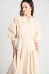 Beige Buttoned Long Shirt Dress