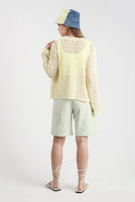 Yellow Crochet Collared Long Sleeve Shirt