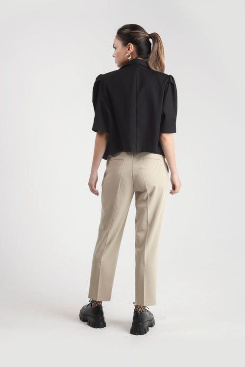 Drawstring Beige Relaxed Trousers