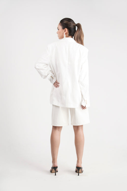 White Linen Boxy Loose Fit Jacket