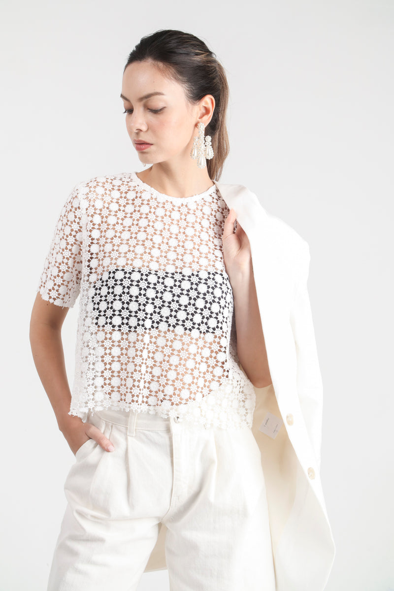 White Eyelet Crochet Blouse