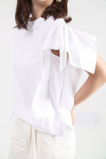 Pleated Drop Shoulder White Tee