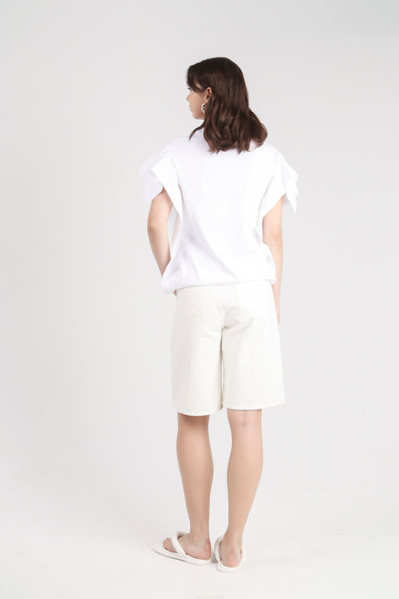 Pleated Drop Shoulder White Tee