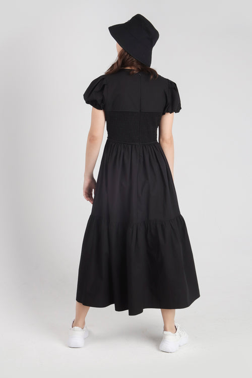 Puff Sleeve Long Black Dress