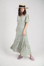 Green Daisy Long Wrap Dress