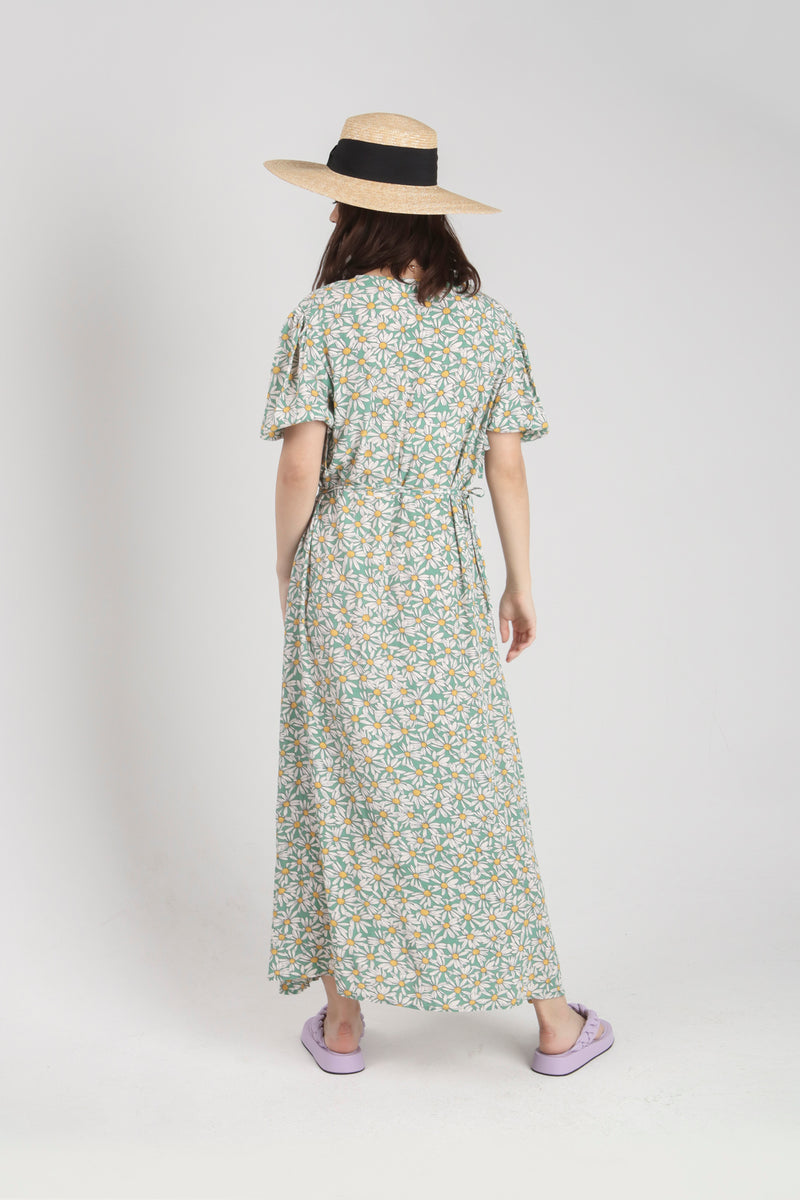 Green Daisy Long Wrap Dress