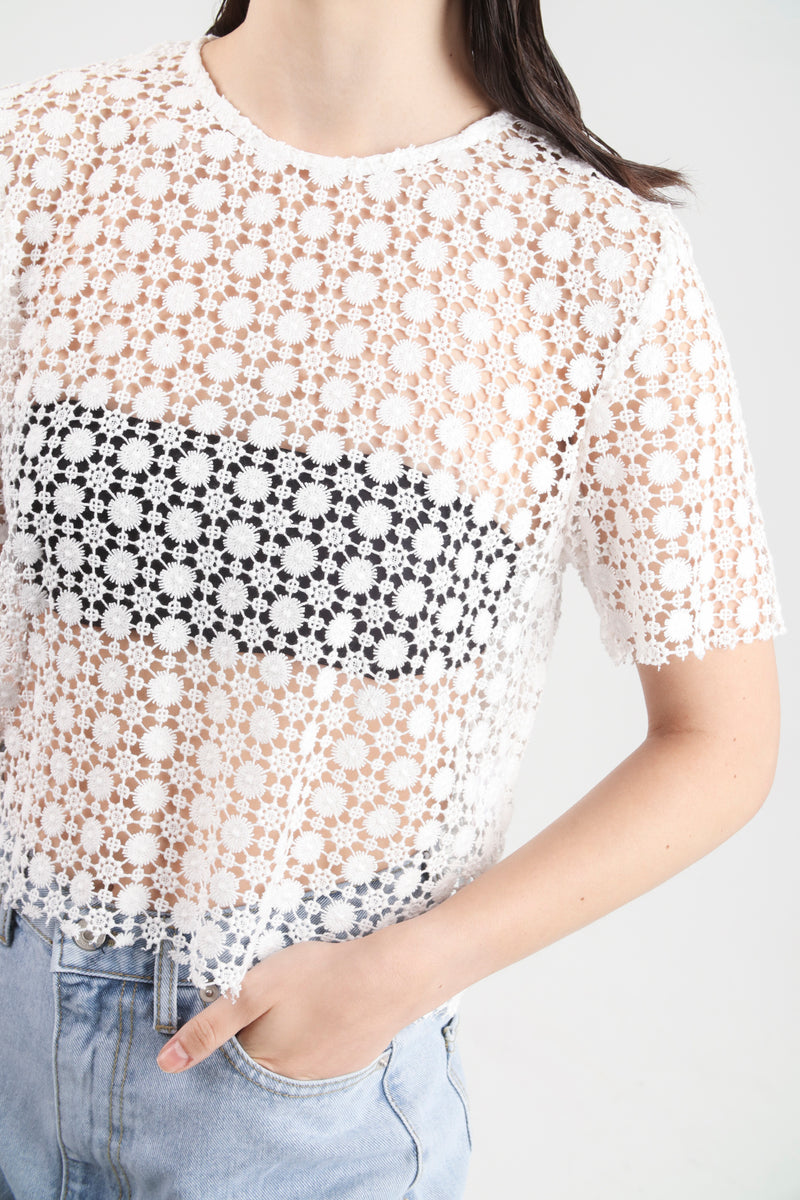 White Eyelet Crochet Blouse